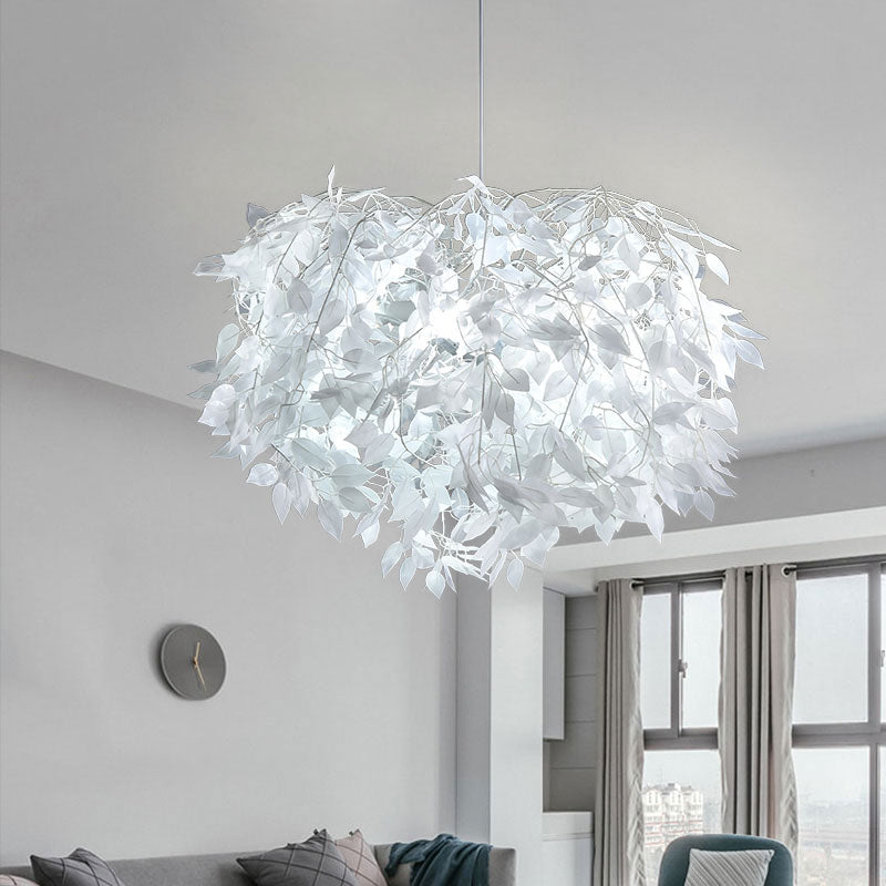 Metal Branching Ceiling Hang Fixture Nordic-Style Single White Finish Pendant with Leaf Deco Clearhalo 'Ceiling Lights' 'Pendant Lights' 'Pendants' Lighting' 1195260