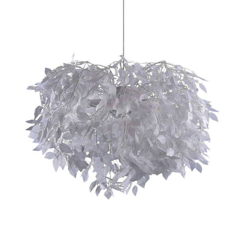 Metal Branching Ceiling Hang Fixture Nordic-Style Single White Finish Pendant with Leaf Deco Clearhalo 'Ceiling Lights' 'Pendant Lights' 'Pendants' Lighting' 1195261