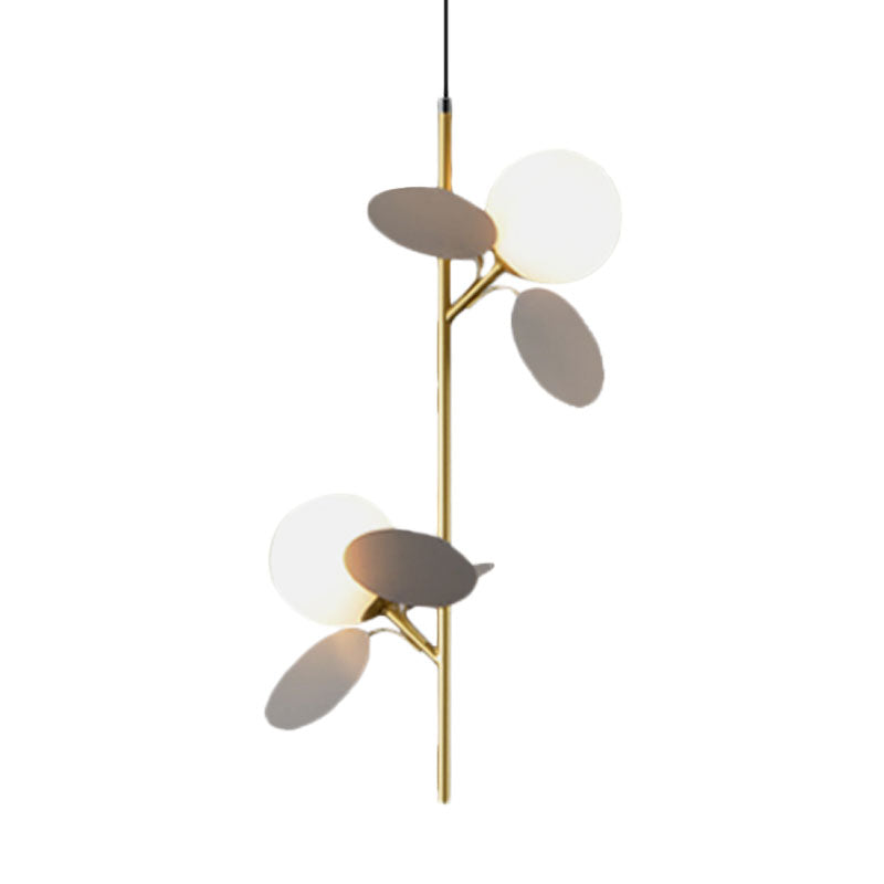 Kids Sphere Chandelier Lighting Frosted Glass 2 Heads Bedside Branch Hanging Lamp in Grey/White/Yellow and Pink Clearhalo 'Ceiling Lights' 'Chandeliers' Lighting' options 1195265