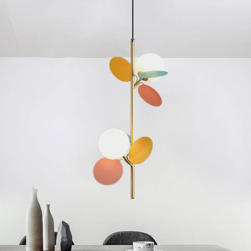 Kids Sphere Chandelier Lighting Frosted Glass 2 Heads Bedside Branch Hanging Lamp in Grey/White/Yellow and Pink Pink-Yellow Clearhalo 'Ceiling Lights' 'Chandeliers' Lighting' options 1195271_5c50c1b9-6fda-473f-b850-71e49b6484cd