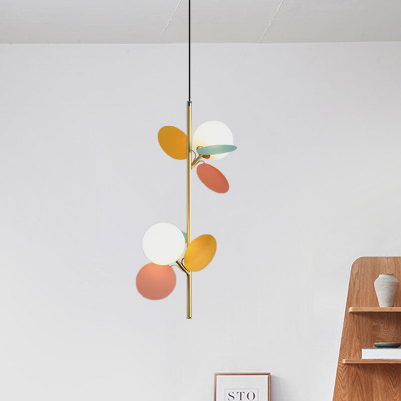 Kids Sphere Chandelier Lighting Frosted Glass 2 Heads Bedside Branch Hanging Lamp in Grey/White/Yellow and Pink Clearhalo 'Ceiling Lights' 'Chandeliers' Lighting' options 1195272