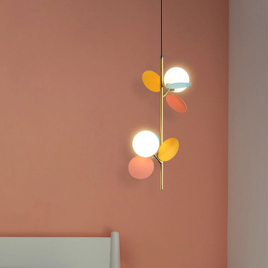 Kids Sphere Chandelier Lighting Frosted Glass 2 Heads Bedside Branch Hanging Lamp in Grey/White/Yellow and Pink Clearhalo 'Ceiling Lights' 'Chandeliers' Lighting' options 1195273