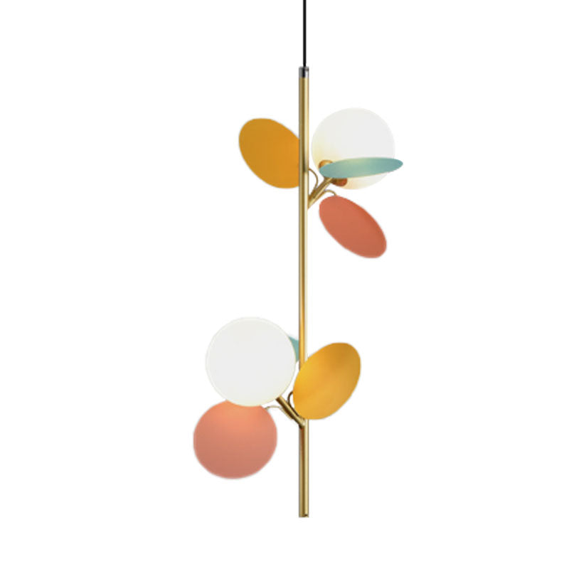 Kids Sphere Chandelier Lighting Frosted Glass 2 Heads Bedside Branch Hanging Lamp in Grey/White/Yellow and Pink Clearhalo 'Ceiling Lights' 'Chandeliers' Lighting' options 1195274