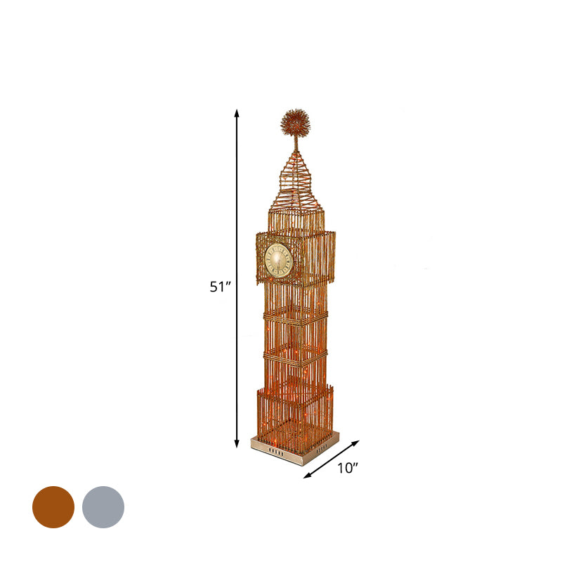 LED Standing Floor Light Traditional Clock Tower Aluminum Wire Floor Lamp in Silver/Gold for Living Room Clearhalo 'Floor Lamps' 'Lamps' Lighting' 1195282