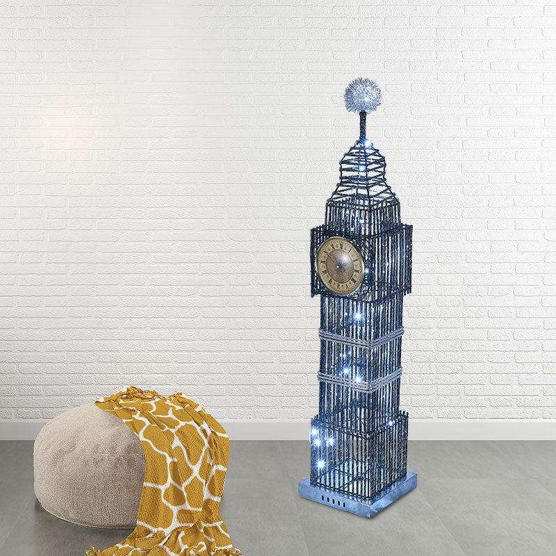 LED Standing Floor Light Traditional Clock Tower Aluminum Wire Floor Lamp in Silver/Gold for Living Room Clearhalo 'Floor Lamps' 'Lamps' Lighting' 1195284