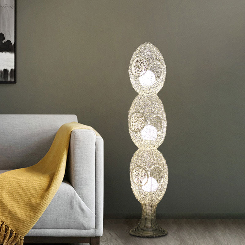 White 3-Egg Shaped Stand Up Lamp Classic Aluminum Wire LED Bedroom Floor Standing Light White Clearhalo 'Floor Lamps' 'Lamps' Lighting' 1195287