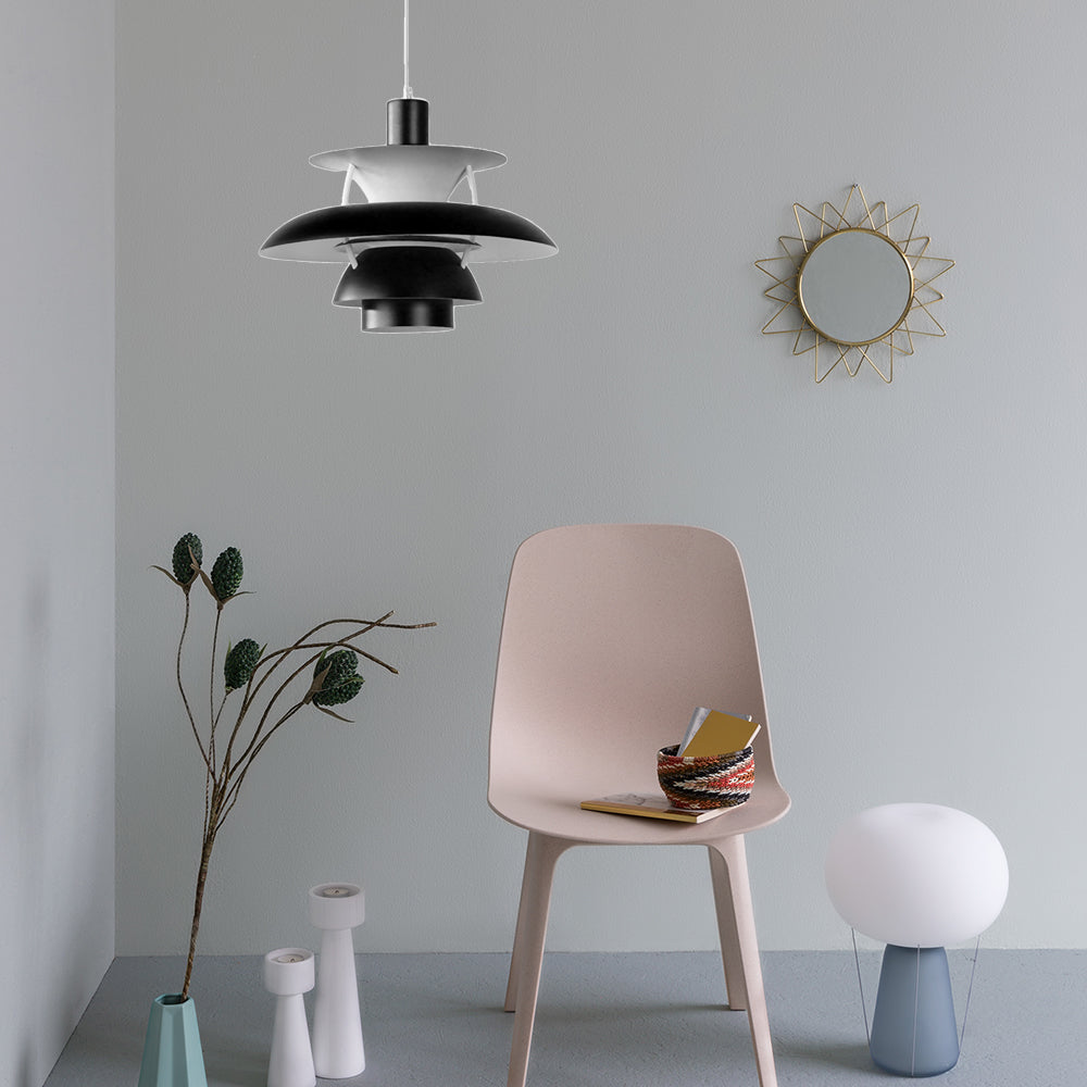 3 Layers Pendant Light with Flared Shade Macaron Style Aluminum 1 Light Black/Gray Hanging Lamp, 12"/16" Wide Clearhalo 'Ceiling Lights' 'Modern Pendants' 'Modern' 'Pendant Lights' 'Pendants' Lighting' 119529