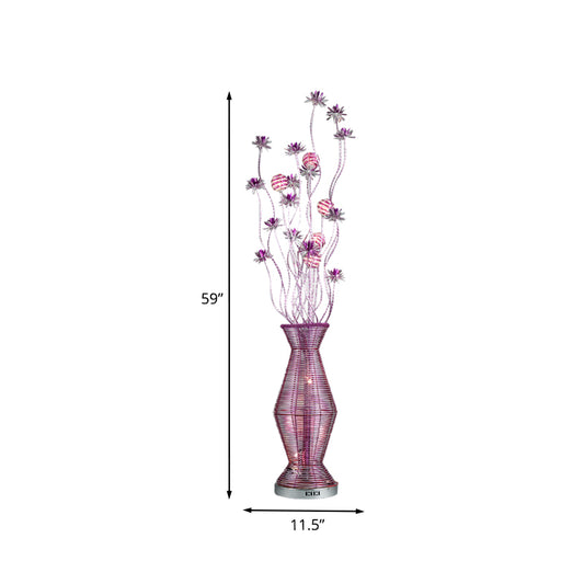 Countryside Vase and Floral Stand Light Aluminum Wire LED Floor Lamp in Purple for Living Room Clearhalo 'Floor Lamps' 'Lamps' Lighting' 1195298