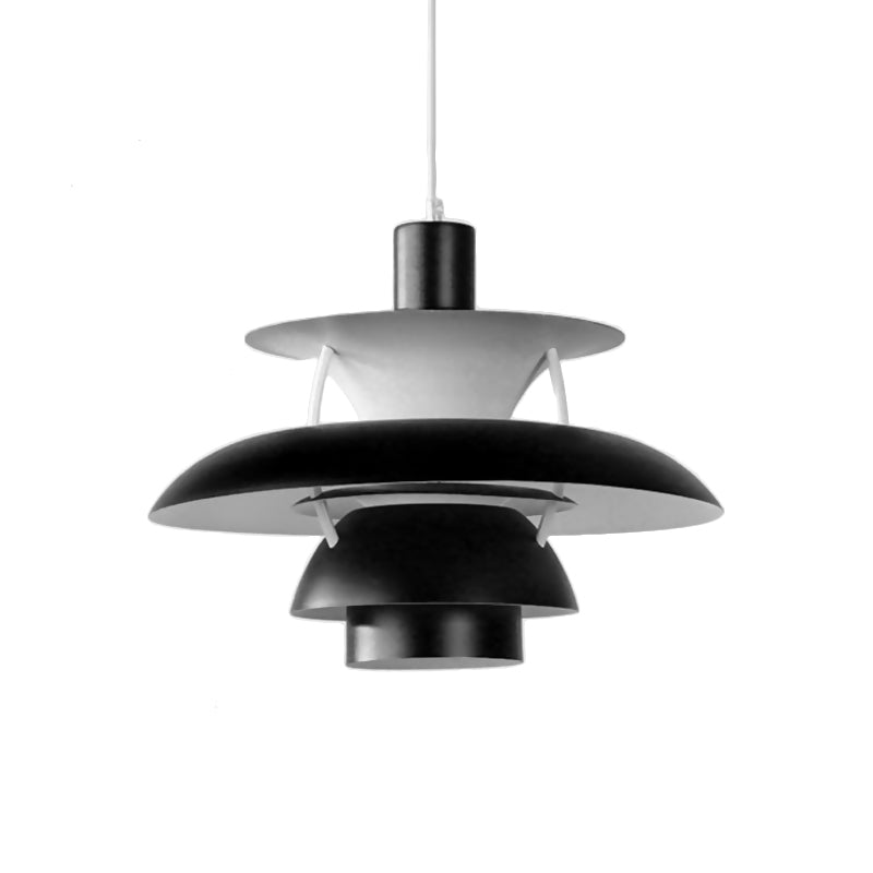 3 Layers Pendant Light with Flared Shade Macaron Style Aluminum 1 Light Black/Gray Hanging Lamp, 12"/16" Wide Clearhalo 'Ceiling Lights' 'Modern Pendants' 'Modern' 'Pendant Lights' 'Pendants' Lighting' 119530