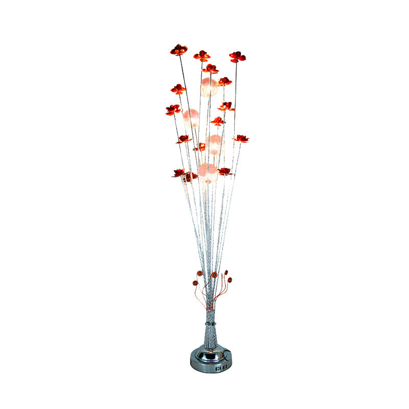 Aluminum Wire Red Floor Light Flower Farmhouse LED Standing Floor Lamp for Living Room Clearhalo 'Floor Lamps' 'Lamps' Lighting' 1195301