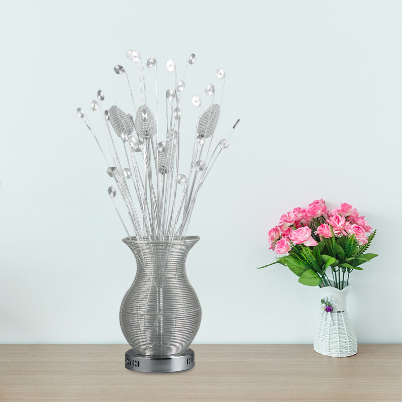 LED Table Lighting Countryside Style Vase and Fern Aluminum Wire Desk Lamp in Chrome Chrome Clearhalo 'Lamps' 'Table Lamps' Lighting' 1195307