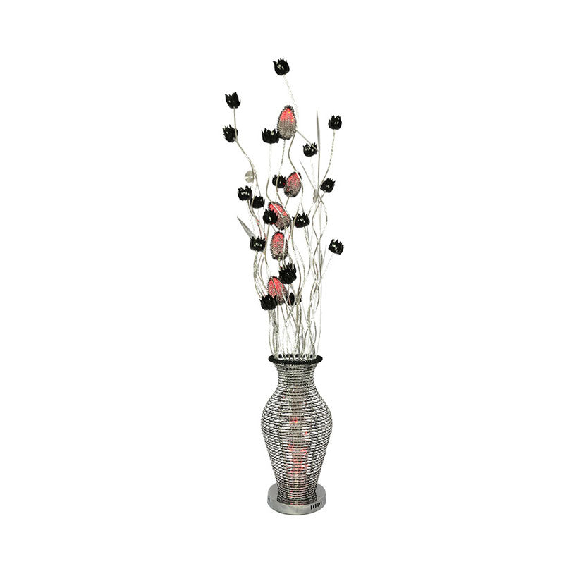 LED Standing Lamp Art Decor Cutout Vase Aluminum Reading Floor Light with Floret Design in Black Clearhalo 'Floor Lamps' 'Lamps' Lighting' 1195340