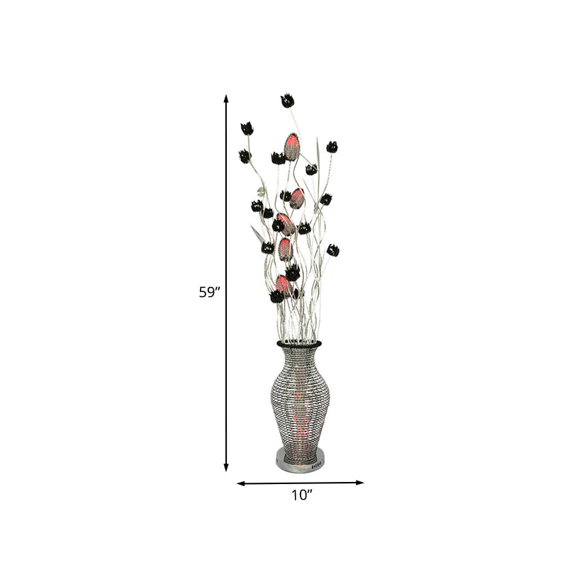 LED Standing Lamp Art Decor Cutout Vase Aluminum Reading Floor Light with Floret Design in Black Clearhalo 'Floor Lamps' 'Lamps' Lighting' 1195342