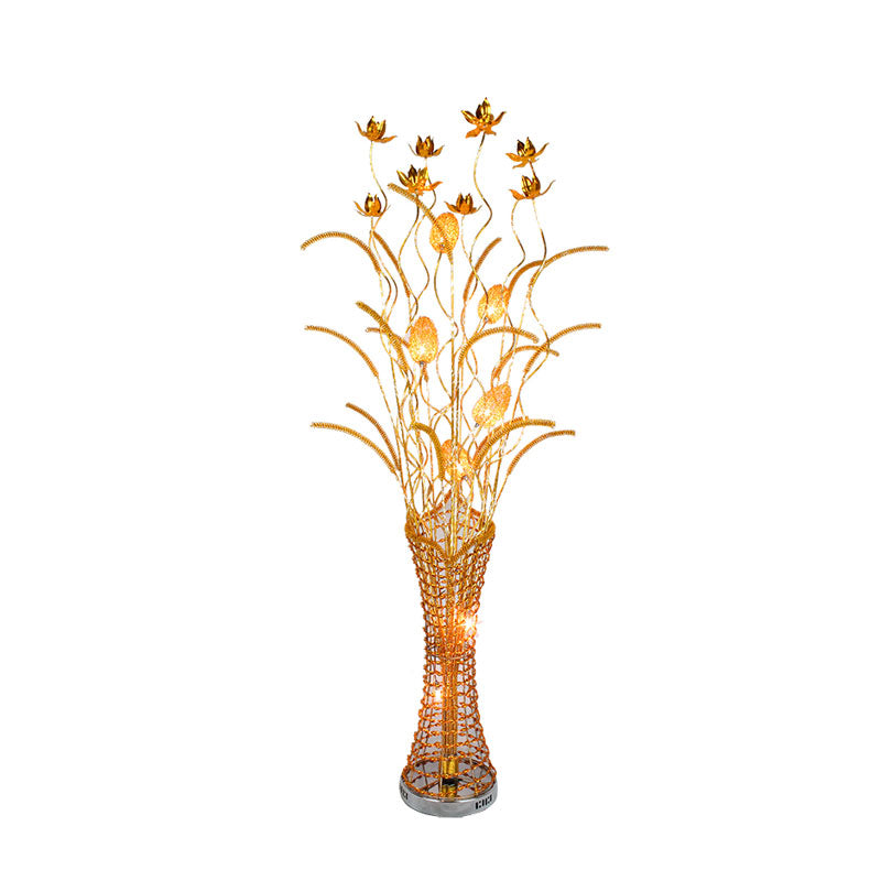 Art Decor Tower-Like Standing Lamp Metal LED Floor Reading Light with Blossom Design in Gold Clearhalo 'Floor Lamps' 'Lamps' Lighting' 1195357