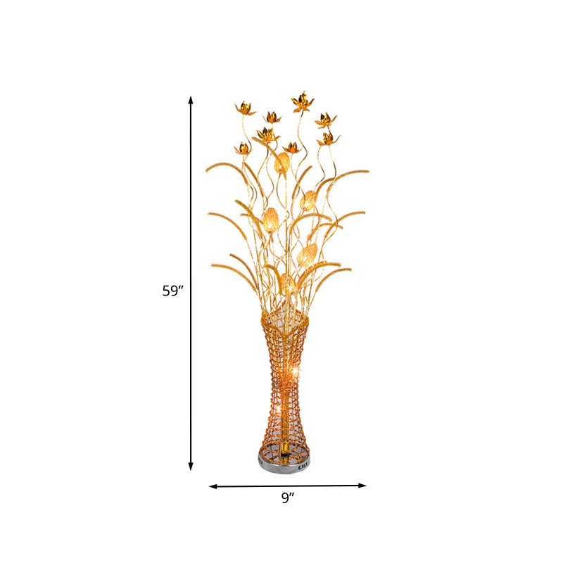 Art Decor Tower-Like Standing Lamp Metal LED Floor Reading Light with Blossom Design in Gold Clearhalo 'Floor Lamps' 'Lamps' Lighting' 1195358