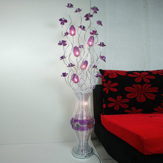 Aluminum Vase Shape Bloom Standing Lamp Art Decor Living Room LED Reading Floor Light with Swing Line in Purple Purple Clearhalo 'Floor Lamps' 'Lamps' Lighting' 1195371