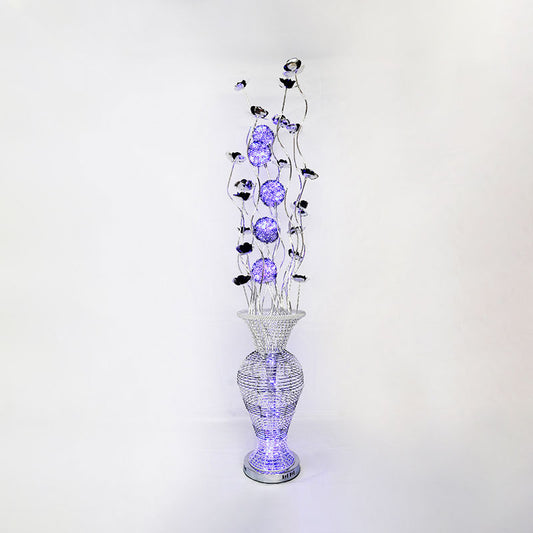 LED Urn-Like Stand Up Lamp Art Decor Black-Silver Aluminum Blossom Floor Light with Purple Orb Design Clearhalo 'Floor Lamps' 'Lamps' Lighting' 1195381