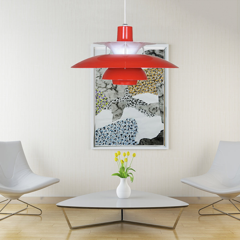 3 Layers Pendant Light with Flared Shade Macaron Style Aluminum 1 Light Black/Gray Hanging Lamp, 12"/16" Wide Red Clearhalo 'Ceiling Lights' 'Modern Pendants' 'Modern' 'Pendant Lights' 'Pendants' Lighting' 119542