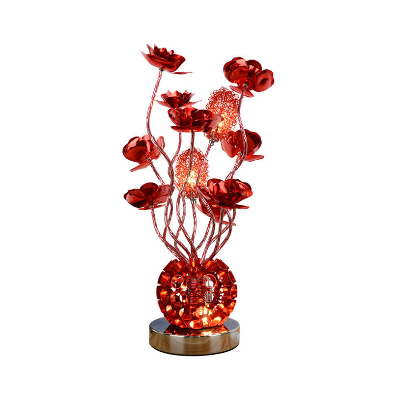 Decorative Global Night Lamp Aluminum LED Curvy Stick Desk Light with Rose Decor in Red Clearhalo 'Lamps' 'Table Lamps' Lighting' 1195441