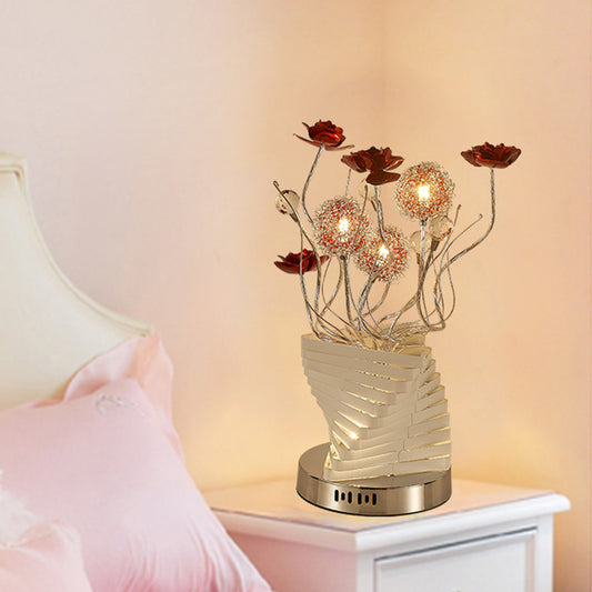 Aluminum Twisty Table Lamp Decorative Bedroom Rose Design LED Nightstand Light in Silver Silver Clearhalo 'Lamps' 'Table Lamps' Lighting' 1195459