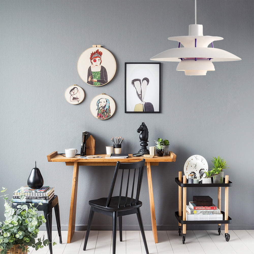 3 Layers Pendant Light with Flared Shade Macaron Style Aluminum 1 Light Black/Gray Hanging Lamp, 12"/16" Wide White-Purple Clearhalo 'Ceiling Lights' 'Modern Pendants' 'Modern' 'Pendant Lights' 'Pendants' Lighting' 119546