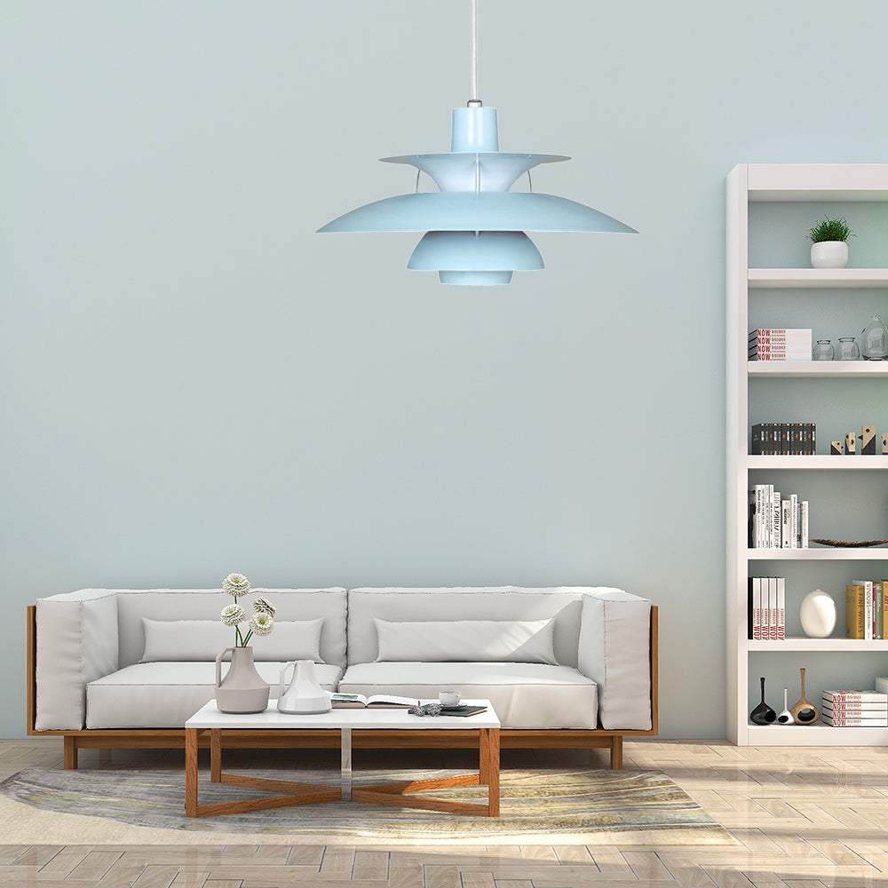 3 Layers Pendant Light with Flared Shade Macaron Style Aluminum 1 Light Black/Gray Hanging Lamp, 12"/16" Wide Blue Clearhalo 'Ceiling Lights' 'Modern Pendants' 'Modern' 'Pendant Lights' 'Pendants' Lighting' 119551