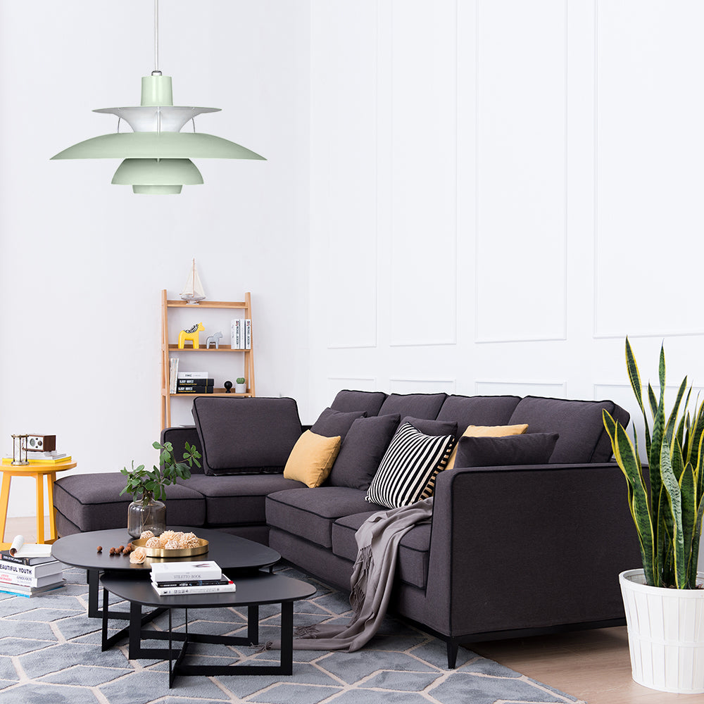 3 Layers Pendant Light with Flared Shade Macaron Style Aluminum 1 Light Black/Gray Hanging Lamp, 12"/16" Wide Light Green Clearhalo 'Ceiling Lights' 'Modern Pendants' 'Modern' 'Pendant Lights' 'Pendants' Lighting' 119559