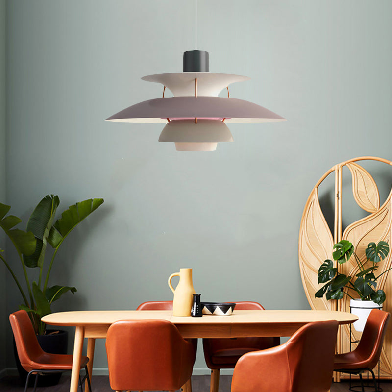 3 Layers Pendant Light with Flared Shade Macaron Style Aluminum 1 Light Black/Gray Hanging Lamp, 12"/16" Wide Clearhalo 'Ceiling Lights' 'Modern Pendants' 'Modern' 'Pendant Lights' 'Pendants' Lighting' 119580