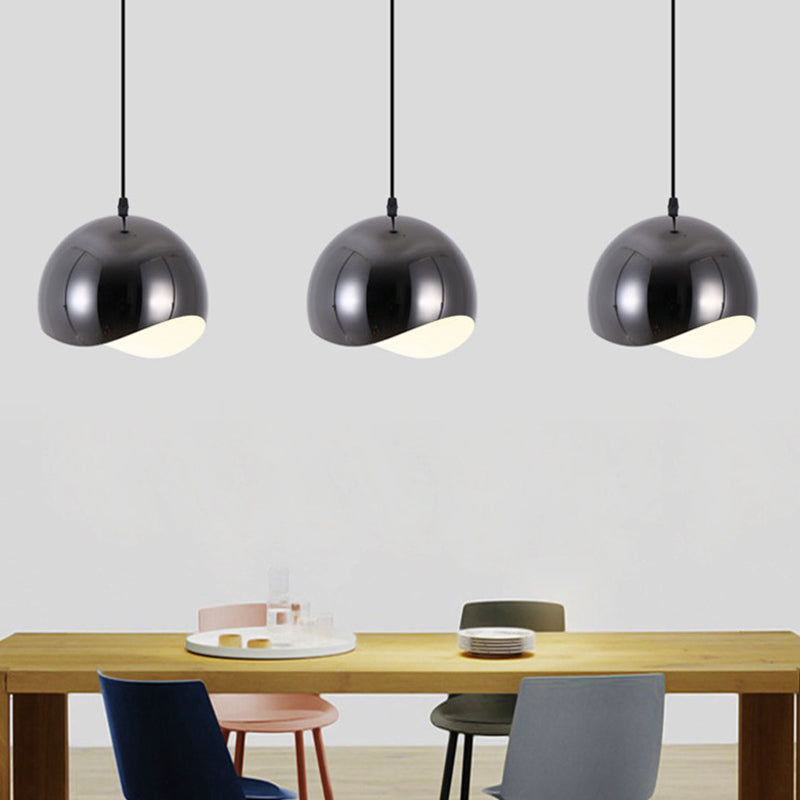 1 Head Kitchen Pendant Light Fixture with Waveforms Dome Metal Shade Modern Black/Chrome Hanging Lamp, 8"/12" W Black Clearhalo 'Ceiling Lights' 'Modern Pendants' 'Modern' 'Pendant Lights' 'Pendants' Lighting' 119596