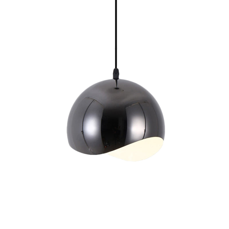 1 Head Kitchen Pendant Light Fixture with Waveforms Dome Metal Shade Modern Black/Chrome Hanging Lamp, 8"/12" W Clearhalo 'Ceiling Lights' 'Modern Pendants' 'Modern' 'Pendant Lights' 'Pendants' Lighting' 119598