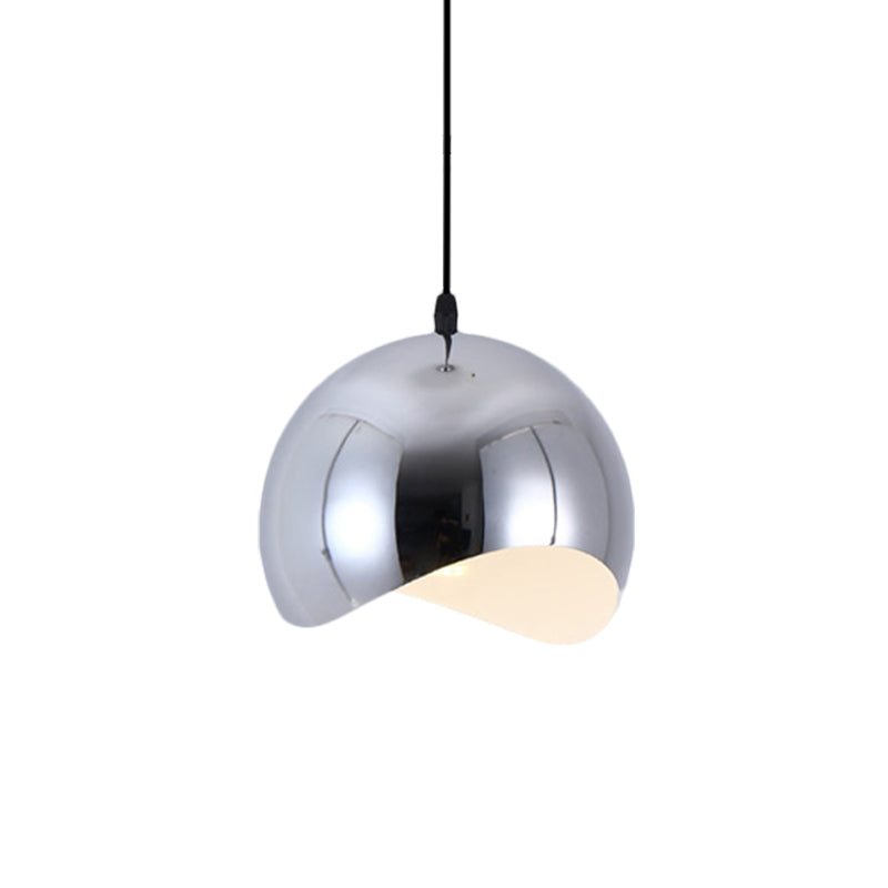 1 Head Kitchen Pendant Light Fixture with Waveforms Dome Metal Shade Modern Black/Chrome Hanging Lamp, 8"/12" W Clearhalo 'Ceiling Lights' 'Modern Pendants' 'Modern' 'Pendant Lights' 'Pendants' Lighting' 119601