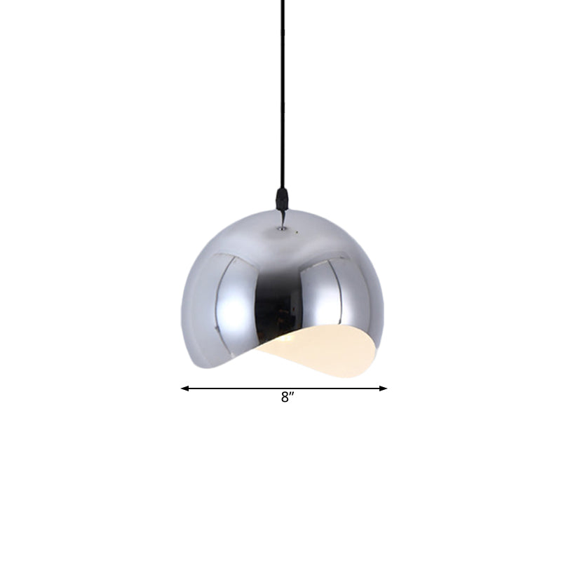 1 Head Kitchen Pendant Light Fixture with Waveforms Dome Metal Shade Modern Black/Chrome Hanging Lamp, 8"/12" W Clearhalo 'Ceiling Lights' 'Modern Pendants' 'Modern' 'Pendant Lights' 'Pendants' Lighting' 119602