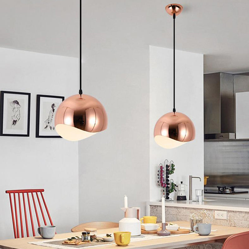 1 Head Kitchen Pendant Light Fixture with Waveforms Dome Metal Shade Modern Black/Chrome Hanging Lamp, 8"/12" W Rose Gold Clearhalo 'Ceiling Lights' 'Modern Pendants' 'Modern' 'Pendant Lights' 'Pendants' Lighting' 119604