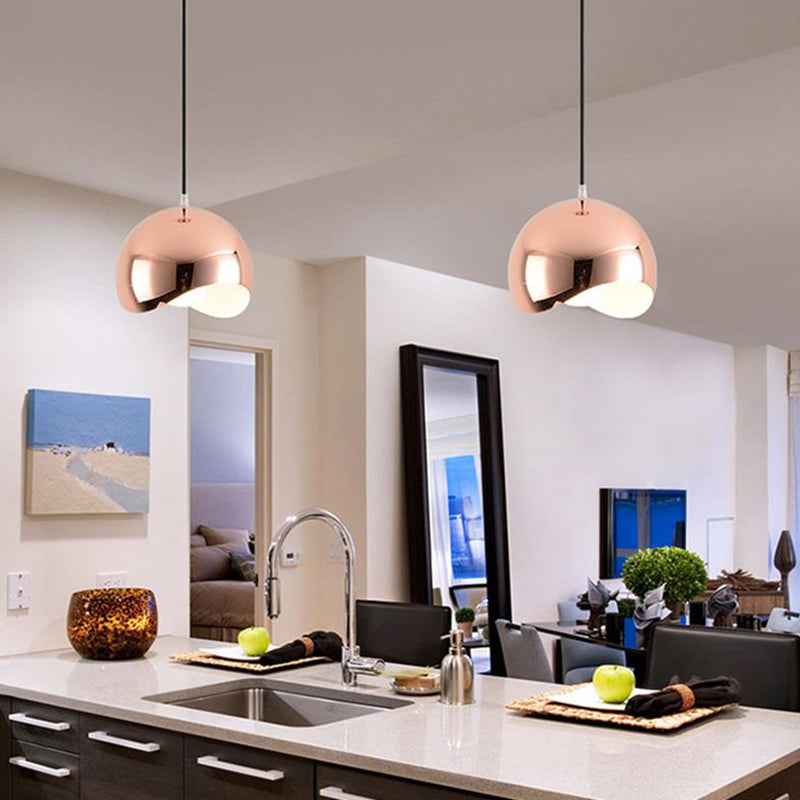 1 Head Kitchen Pendant Light Fixture with Waveforms Dome Metal Shade Modern Black/Chrome Hanging Lamp, 8"/12" W Clearhalo 'Ceiling Lights' 'Modern Pendants' 'Modern' 'Pendant Lights' 'Pendants' Lighting' 119605