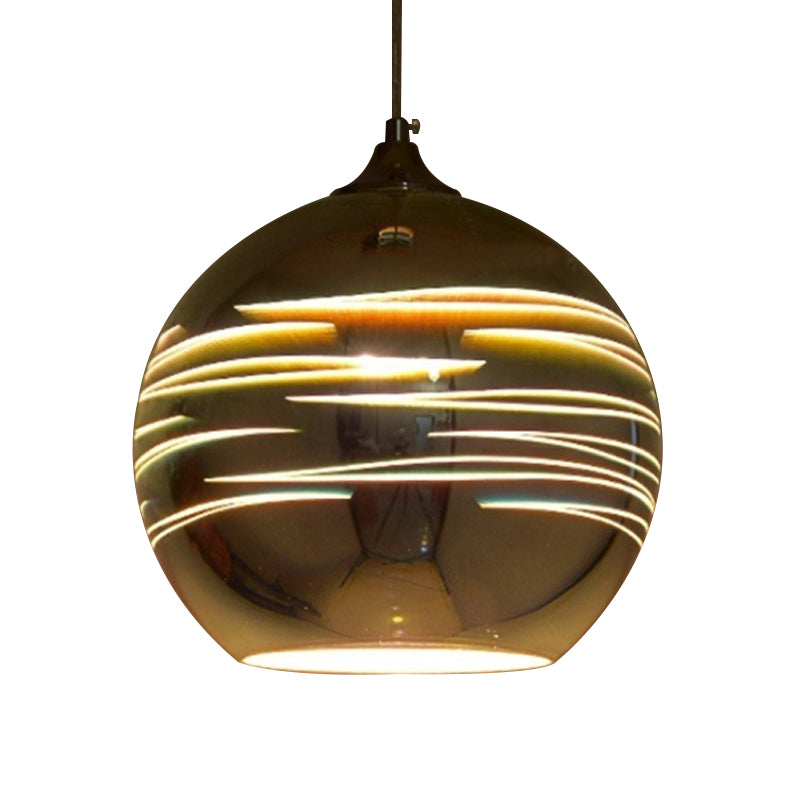 Globe 3-D Glass Pendant Lamp Contemporary 1 Light Chrome/Gold Hanging Light Fixture, 6"/8"/10" Wide Clearhalo 'Ceiling Lights' 'Glass shade' 'Glass' 'Modern Pendants' 'Modern' 'Pendant Lights' 'Pendants' Lighting' 119627