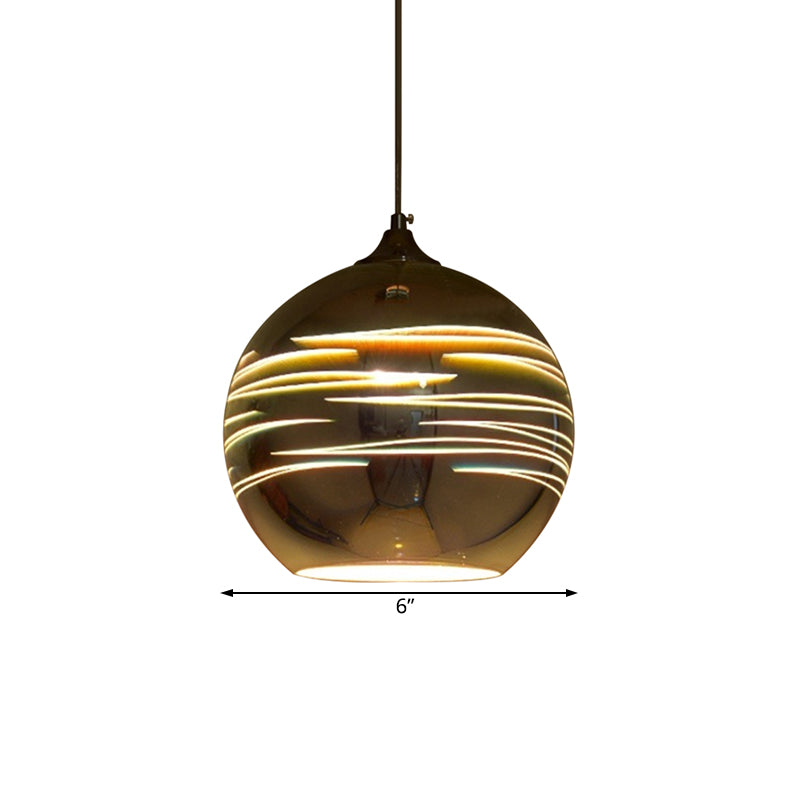 Globe 3-D Glass Pendant Lamp Contemporary 1 Light Chrome/Gold Hanging Light Fixture, 6"/8"/10" Wide Clearhalo 'Ceiling Lights' 'Glass shade' 'Glass' 'Modern Pendants' 'Modern' 'Pendant Lights' 'Pendants' Lighting' 119628