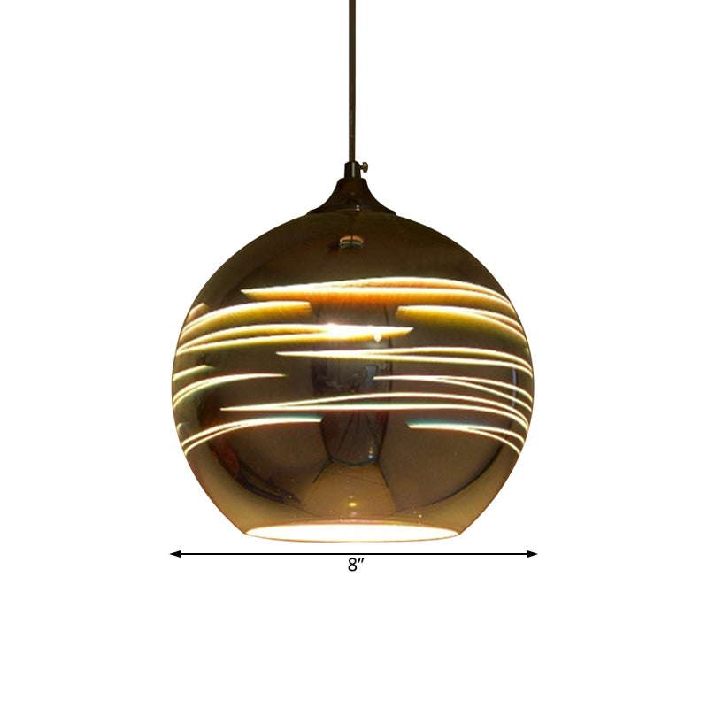 Globe 3-D Glass Pendant Lamp Contemporary 1 Light Chrome/Gold Hanging Light Fixture, 6"/8"/10" Wide Clearhalo 'Ceiling Lights' 'Glass shade' 'Glass' 'Modern Pendants' 'Modern' 'Pendant Lights' 'Pendants' Lighting' 119629