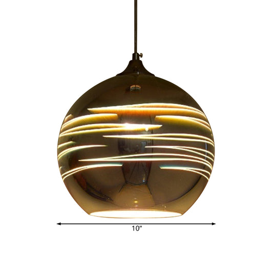 Globe 3-D Glass Pendant Lamp Contemporary 1 Light Chrome/Gold Hanging Light Fixture, 6"/8"/10" Wide Clearhalo 'Ceiling Lights' 'Glass shade' 'Glass' 'Modern Pendants' 'Modern' 'Pendant Lights' 'Pendants' Lighting' 119630