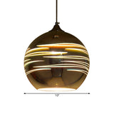 Globe 3-D Glass Pendant Lamp Contemporary 1 Light Chrome/Gold Hanging Light Fixture, 6"/8"/10" Wide Clearhalo 'Ceiling Lights' 'Glass shade' 'Glass' 'Modern Pendants' 'Modern' 'Pendant Lights' 'Pendants' Lighting' 119630