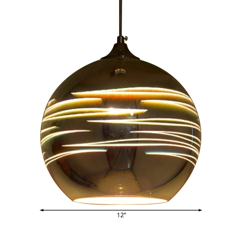 Globe 3-D Glass Pendant Lamp Contemporary 1 Light Chrome/Gold Hanging Light Fixture, 6"/8"/10" Wide Clearhalo 'Ceiling Lights' 'Glass shade' 'Glass' 'Modern Pendants' 'Modern' 'Pendant Lights' 'Pendants' Lighting' 119631