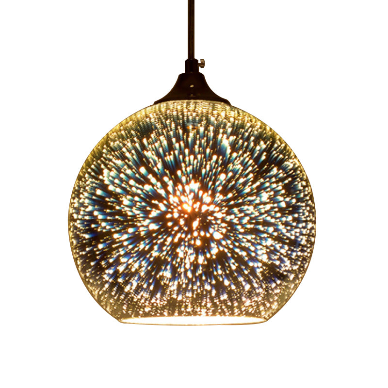 Globe 3-D Glass Pendant Lamp Contemporary 1 Light Chrome/Gold Hanging Light Fixture, 6"/8"/10" Wide Clearhalo 'Ceiling Lights' 'Glass shade' 'Glass' 'Modern Pendants' 'Modern' 'Pendant Lights' 'Pendants' Lighting' 119636