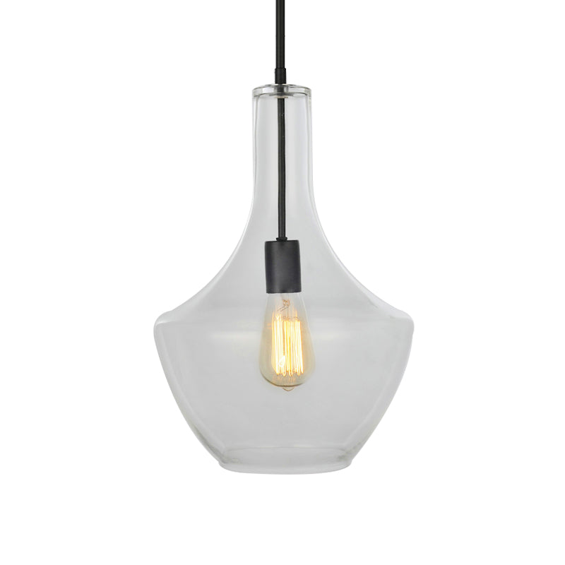 10.5"/12"/14" Wide Urn Shape Clear Glass Pendant Lamp Modernist 1 Light Black Hanging Pendant Light for Living Room Clearhalo 'Ceiling Lights' 'Glass shade' 'Glass' 'Modern Pendants' 'Modern' 'Pendant Lights' 'Pendants' Lighting' 119651