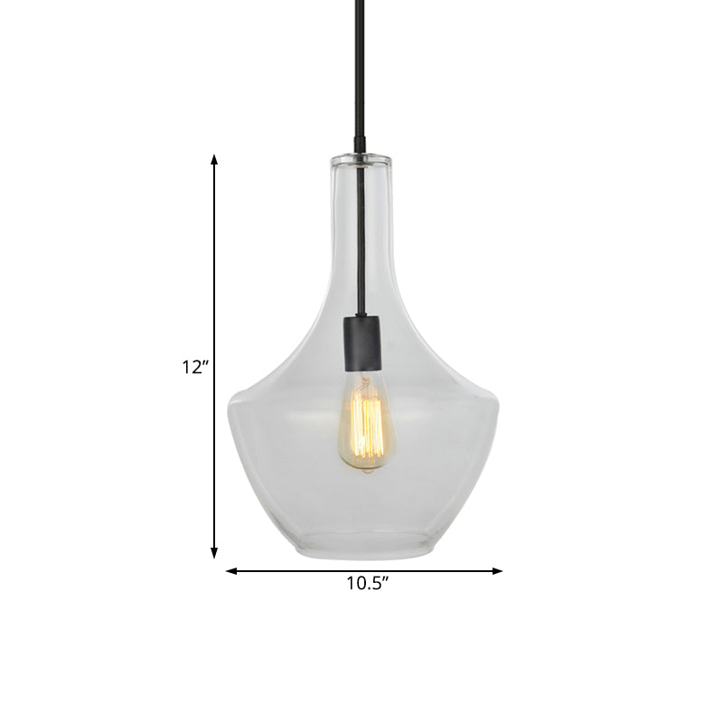 10.5"/12"/14" Wide Urn Shape Clear Glass Pendant Lamp Modernist 1 Light Black Hanging Pendant Light for Living Room Clearhalo 'Ceiling Lights' 'Glass shade' 'Glass' 'Modern Pendants' 'Modern' 'Pendant Lights' 'Pendants' Lighting' 119652