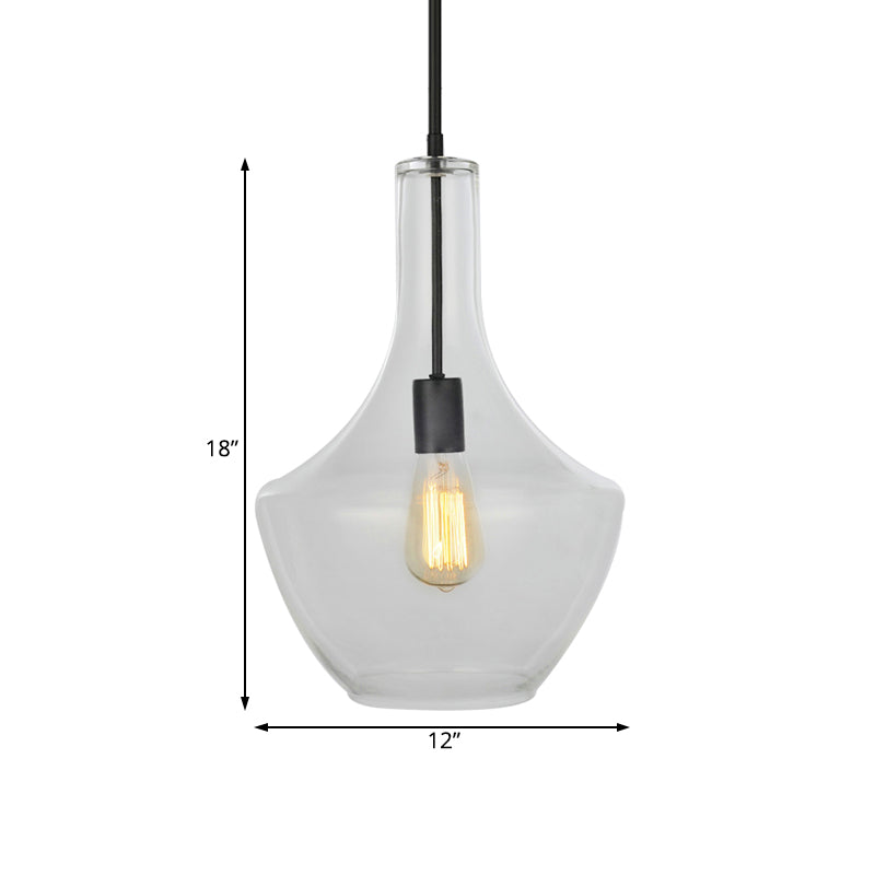 10.5"/12"/14" Wide Urn Shape Clear Glass Pendant Lamp Modernist 1 Light Black Hanging Pendant Light for Living Room Clearhalo 'Ceiling Lights' 'Glass shade' 'Glass' 'Modern Pendants' 'Modern' 'Pendant Lights' 'Pendants' Lighting' 119653