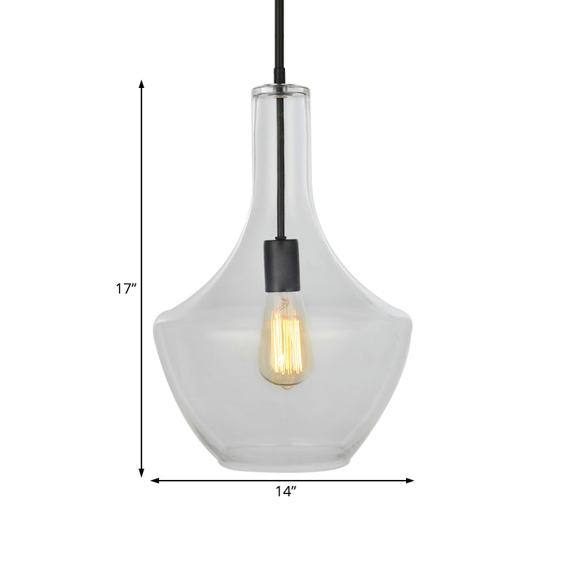 10.5"/12"/14" Wide Urn Shape Clear Glass Pendant Lamp Modernist 1 Light Black Hanging Pendant Light for Living Room Clearhalo 'Ceiling Lights' 'Glass shade' 'Glass' 'Modern Pendants' 'Modern' 'Pendant Lights' 'Pendants' Lighting' 119654