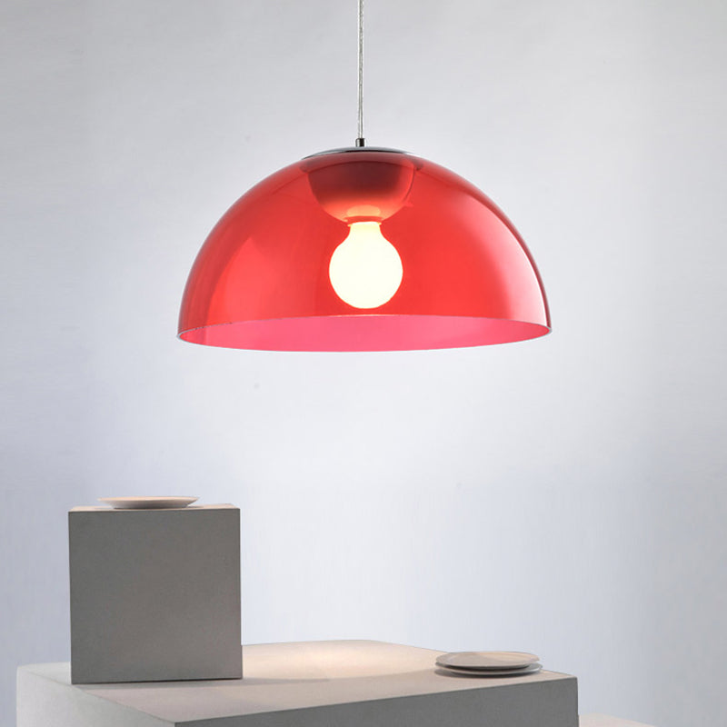 Nordic 1 Light Suspension Pendant with Acrylic Shade Red/Black/White Dome Ceiling Pendant Light Red Clearhalo 'Ceiling Lights' 'Modern Pendants' 'Modern' 'Pendant Lights' 'Pendants' Lighting' 119665