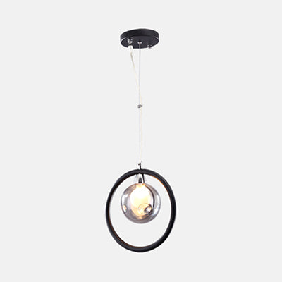 Dimpled Blown Glass Round Pendant Lighting Modern 1/2/3 Lights Led Hanging Ceiling Lamp in Black with Iron Ring Clearhalo 'Ceiling Lights' 'Glass shade' 'Glass' 'Modern Pendants' 'Modern' 'Pendant Lights' 'Pendants' Lighting' 119672