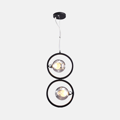 Dimpled Blown Glass Round Pendant Lighting Modern 1/2/3 Lights Led Hanging Ceiling Lamp in Black with Iron Ring Clearhalo 'Ceiling Lights' 'Glass shade' 'Glass' 'Modern Pendants' 'Modern' 'Pendant Lights' 'Pendants' Lighting' 119674