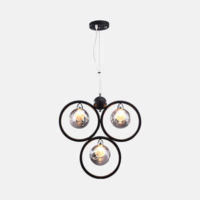 Dimpled Blown Glass Round Pendant Lighting Modern 1/2/3 Lights Led Hanging Ceiling Lamp in Black with Iron Ring Clearhalo 'Ceiling Lights' 'Glass shade' 'Glass' 'Modern Pendants' 'Modern' 'Pendant Lights' 'Pendants' Lighting' 119676