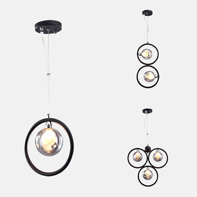 Dimpled Blown Glass Round Pendant Lighting Modern 1/2/3 Lights Led Hanging Ceiling Lamp in Black with Iron Ring Clearhalo 'Ceiling Lights' 'Glass shade' 'Glass' 'Modern Pendants' 'Modern' 'Pendant Lights' 'Pendants' Lighting' 119677